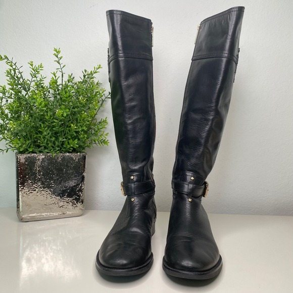 Tory Burch Black Leather Riding Boots Gold Hardware Women's Size 7.5M - Picture 4 of 13